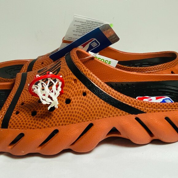 NEW CROCS NBA SLIDE Sz 14 W/Charms (B\'ball + Hoop) Sienna Orange New With Tags main image 9